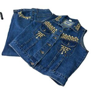 VTG Boom-Boom Simon Parsa Denim Bling Embellished Set (Vest-Small, Jeans 10) EUC